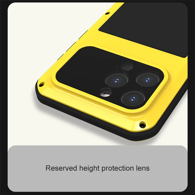 LOVE MEI Para iPhone 15 Pro Max Carcasa Película de Vidrio Templado Cubierta de Metal+Silicona - Amarillo