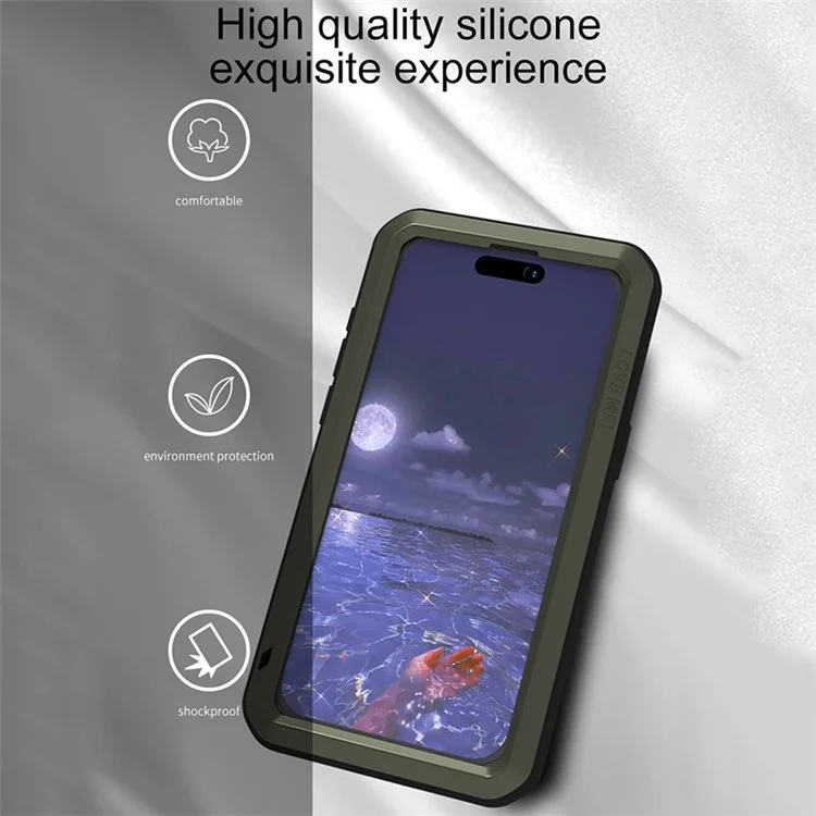 LOVE MEI Para iPhone 15 Pro Max Carcasa Película de Vidrio Templado Cubierta de Metal+Silicona - Amarillo