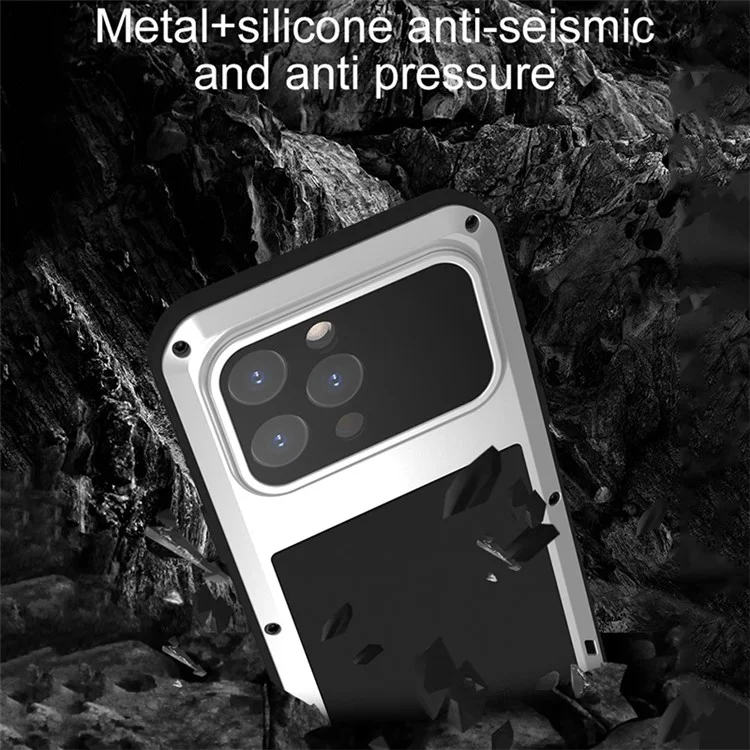 LOVE MEI Para iPhone 15 Pro Max Carcasa Película de Vidrio Templado Cubierta de Metal+Silicona - Amarillo