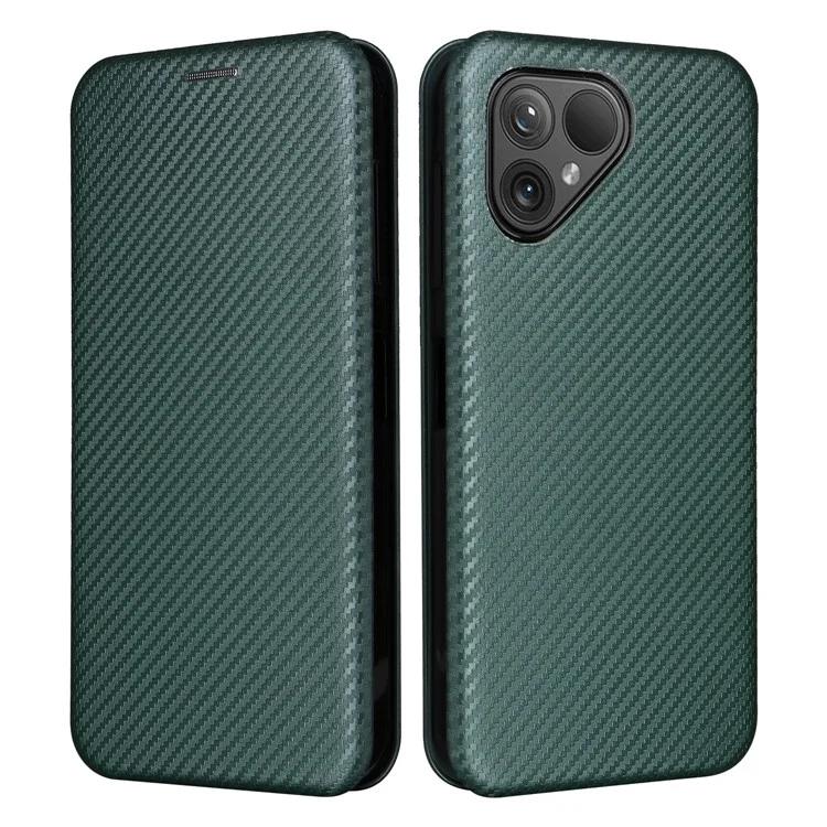 For Fairphone 5 Case Carbon Fiber Texture Phone Cover with Card Holder - Green
