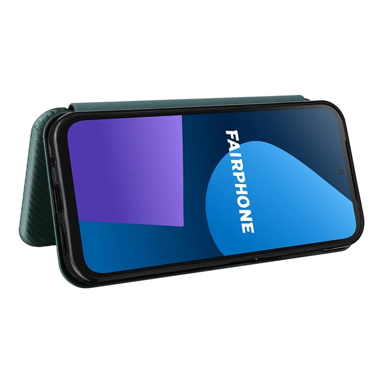 For Fairphone 5 Case Carbon Fiber Texture Phone Cover with Card Holder - Green