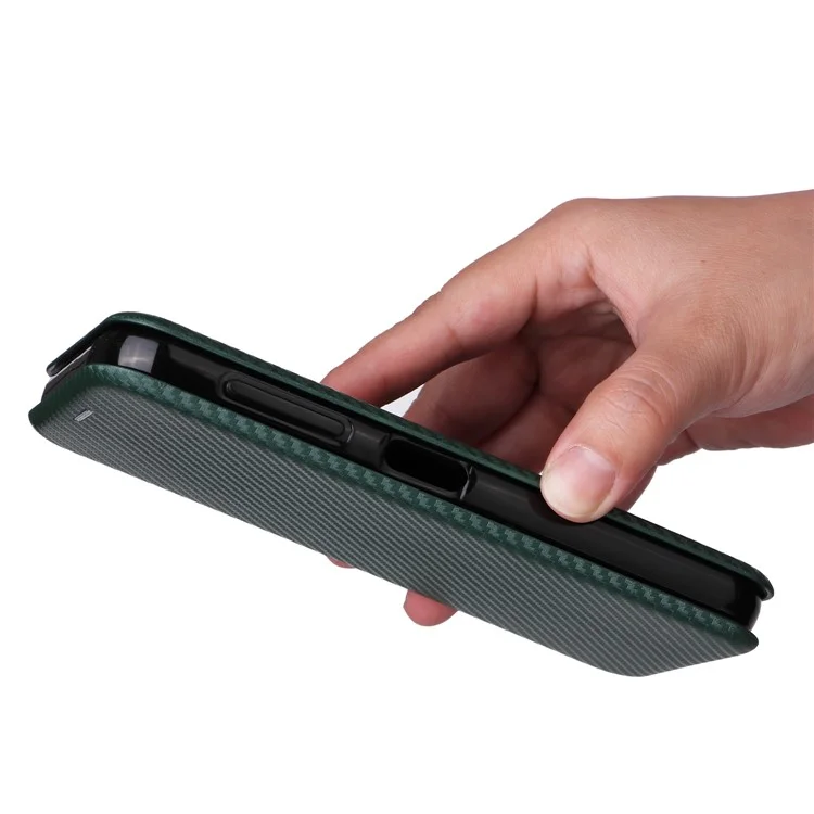 For Fairphone 5 Case Carbon Fiber Texture Phone Cover with Card Holder - Green