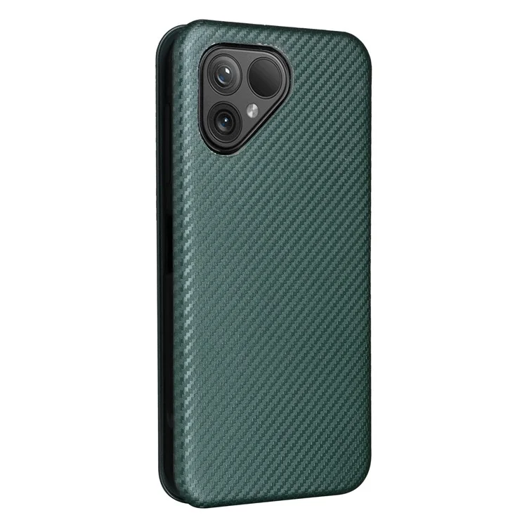 For Fairphone 5 Case Carbon Fiber Texture Phone Cover with Card Holder - Green
