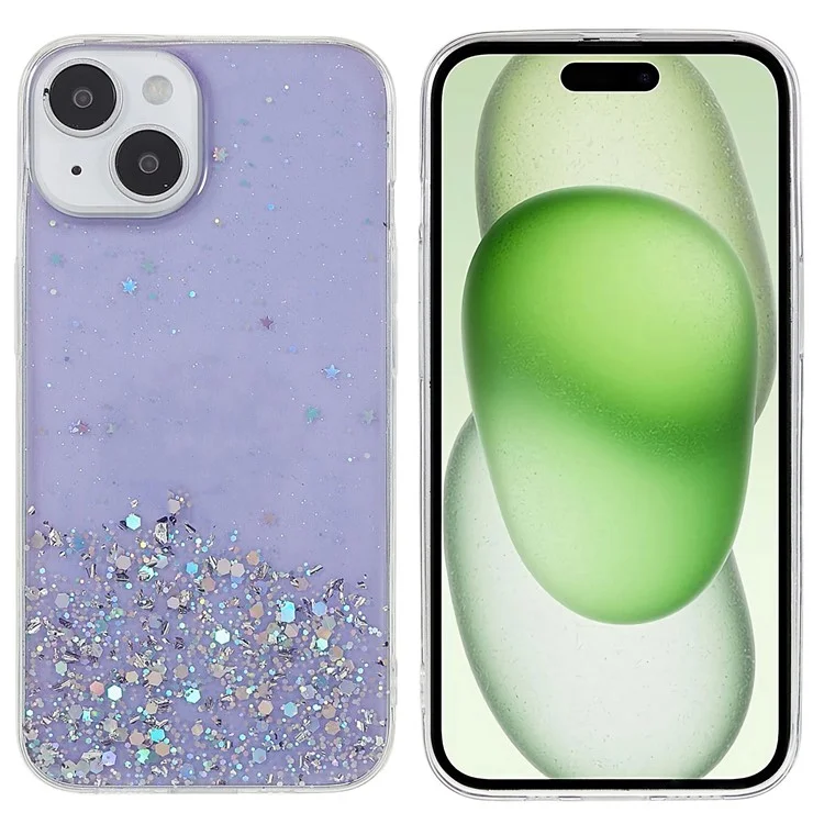 Pour iPhone 15 Plus Case Starry Sky Sparkle Epoxy Soft TPU Phone Cover - Purple