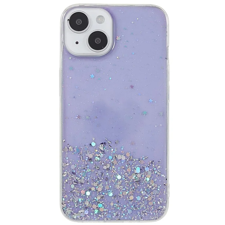 Pour iPhone 15 Plus Case Starry Sky Sparkle Epoxy Soft TPU Phone Cover - Purple