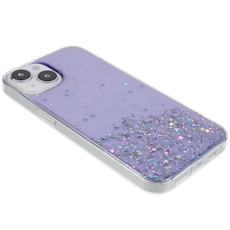 Pour iPhone 15 Plus Case Starry Sky Sparkle Epoxy Soft TPU Phone Cover - Purple