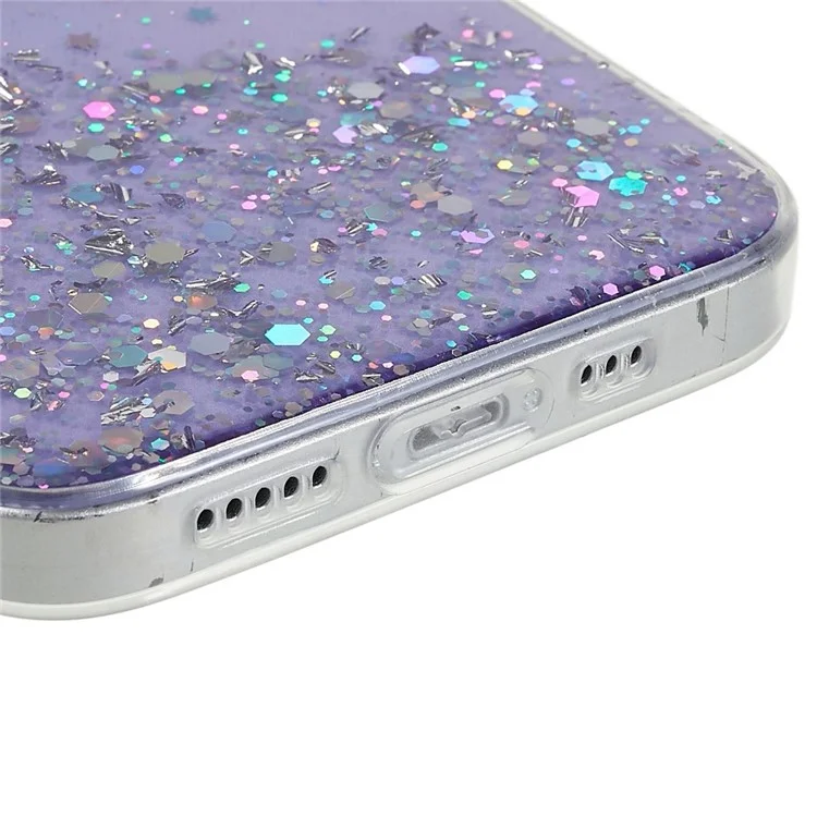 Pour iPhone 15 Plus Case Starry Sky Sparkle Epoxy Soft TPU Phone Cover - Purple