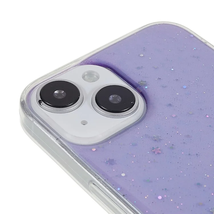 Pour iPhone 15 Plus Case Starry Sky Sparkle Epoxy Soft TPU Phone Cover - Purple