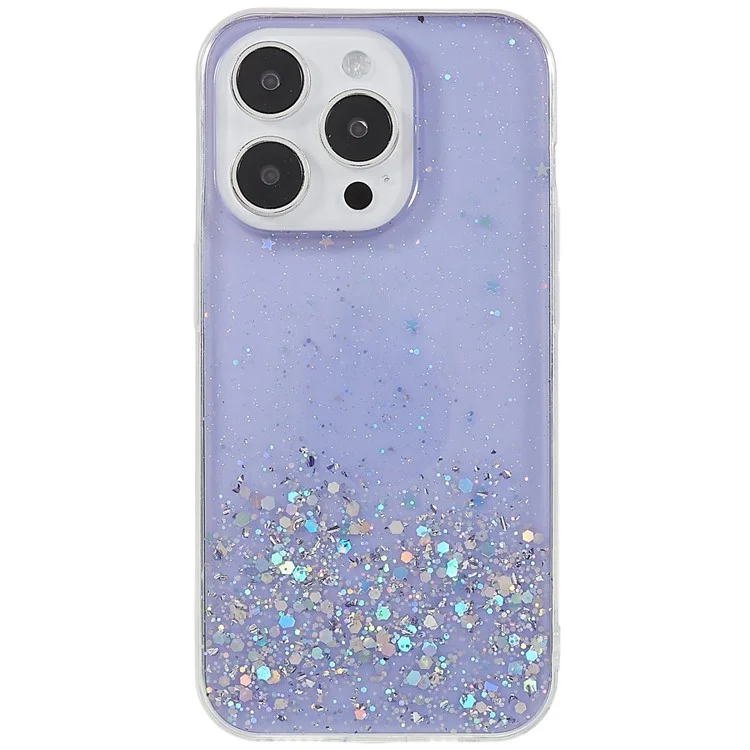 Für iPhone 15 Pro Hülle Sternenhimmel Funkelnder Epoxy Stoßfester TPU Handyhülle - Lila
