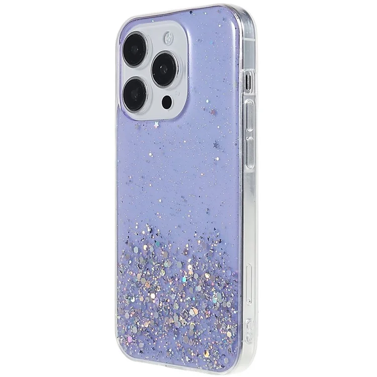 Für iPhone 15 Pro Hülle Sternenhimmel Funkelnder Epoxy Stoßfester TPU Handyhülle - Lila