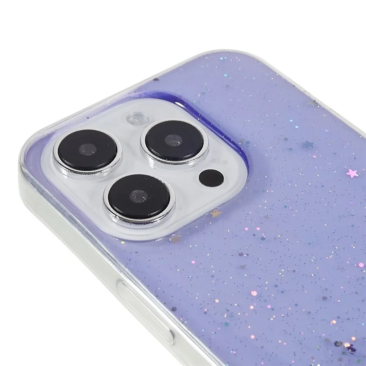 Für iPhone 15 Pro Hülle Sternenhimmel Funkelnder Epoxy Stoßfester TPU Handyhülle - Lila