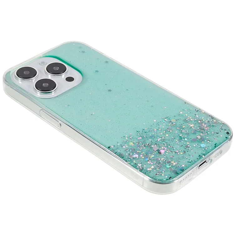 Für iPhone 15 Pro Max TPU-Hülle Starry Sky Sparkle Epoxy Protective Phone Back Cover - Grün