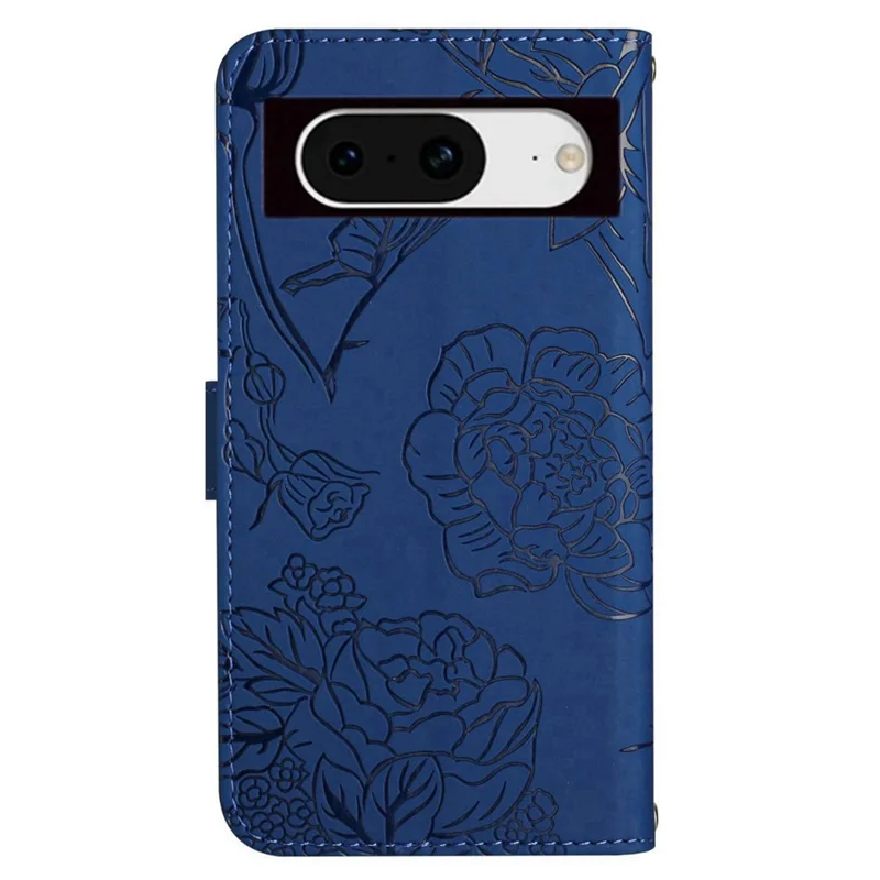 HT03 For Google Pixel 8a Case Imprinted PU Leather Mobile Phone Cover with Long Strap - Blue
