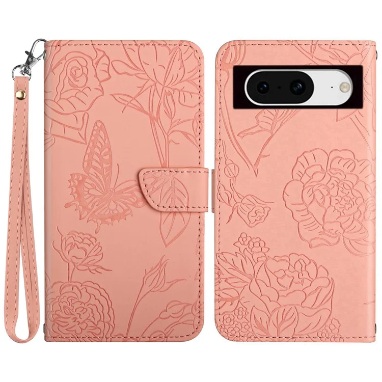 HT03 Für Google Pixel 8a Hülle Lederstand-Smartphone-Brieftasche mit Handschlaufe - Pink