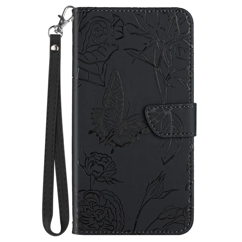 HT03 For Google Pixel 8a Cover Leather Stand Phone Wallet Case with Wrist Strap - Black
