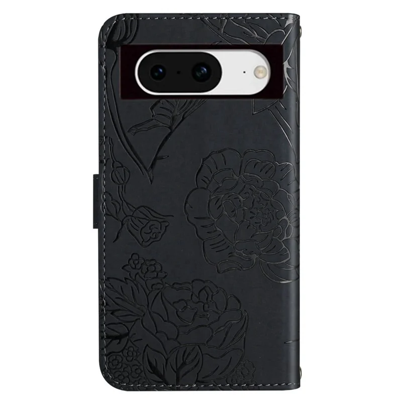 HT03 For Google Pixel 8a Cover Leather Stand Phone Wallet Case with Wrist Strap - Black