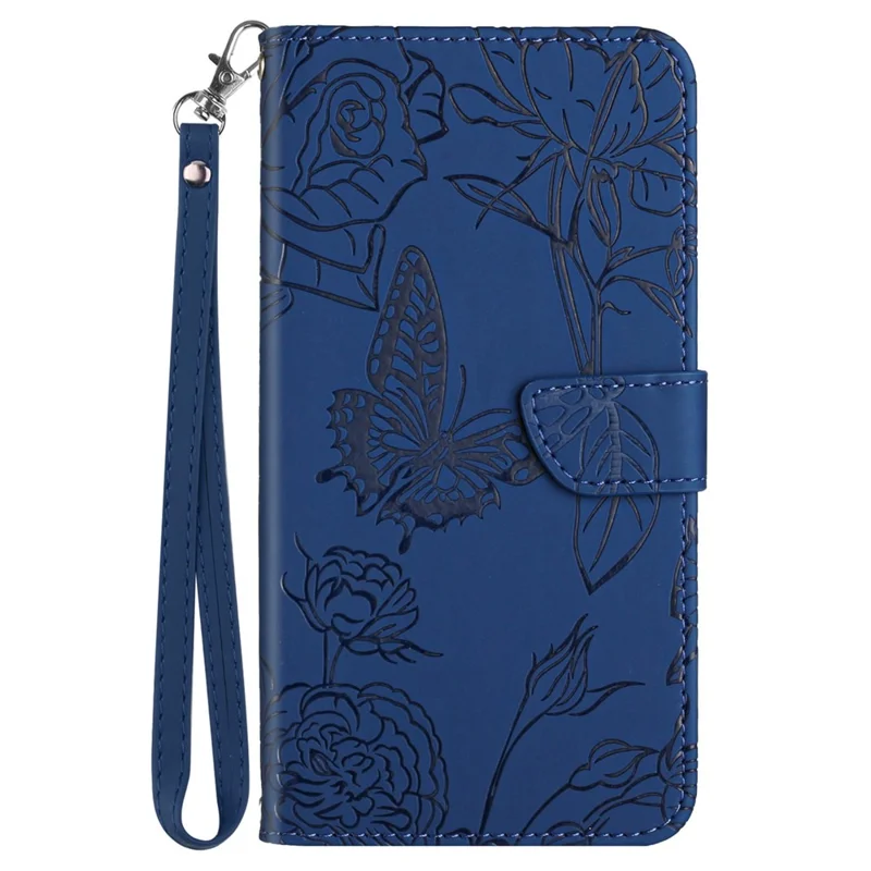 HT03 For Google Pixel 8a Cover Leather Stand Phone Wallet Case with Wrist Strap - Blue