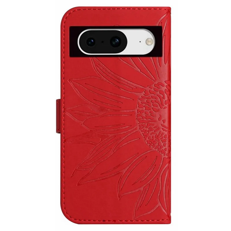 HT04 For Google Pixel 8a Case Imprinted Leather Smartphone Cover with Shoulder Strap - Red