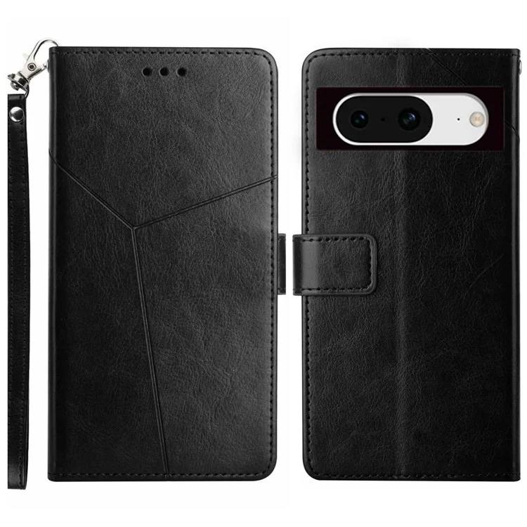 HT01 Custodia per Google Pixel 8a, funzione portafoglio e stampa, cover in pelle - Nero