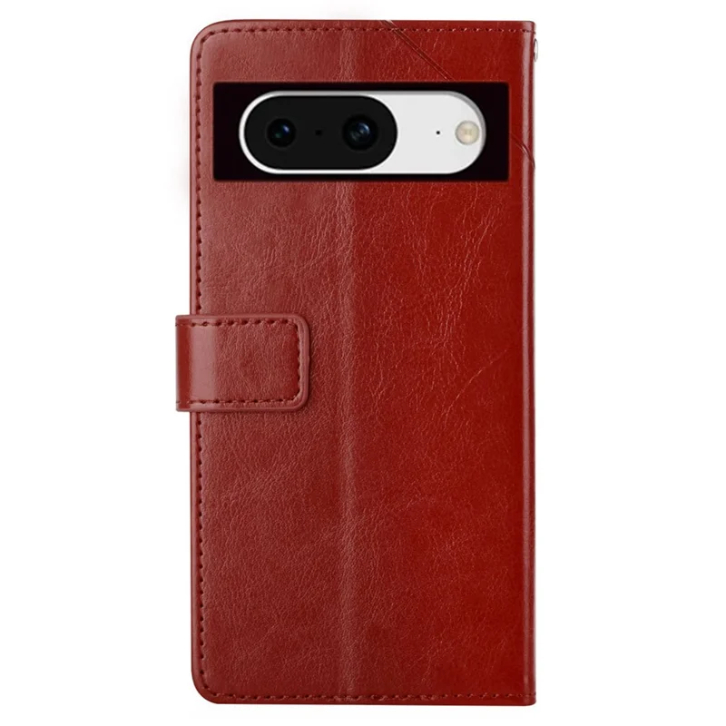 For Google Pixel 8a Case with Wrist Strap Y Shaped Lines Imprint Leather Phone Cover - Brown