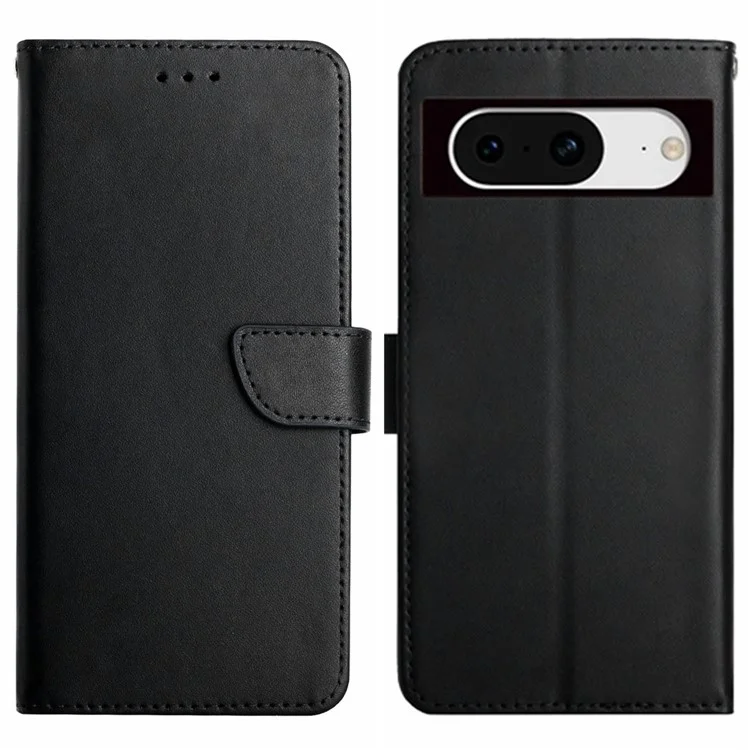 HT02 Per Google Pixel 8a Cover Genuino Portafoglio in Pelle Bovina con Supporto - Nero