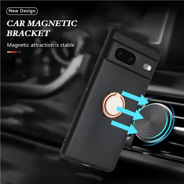 For Google Pixel 8a Case Fall Proof Matte TPU Phone Cover Ring Kickstand Shell - Rose Gold