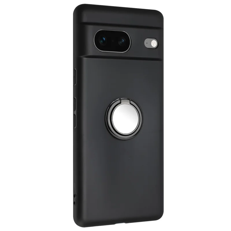 For Google Pixel 8a Case Fall Proof Matte TPU Phone Cover Ring Kickstand Shell - Black