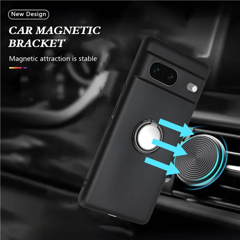 For Google Pixel 8a Case Fall Proof Matte TPU Phone Cover Ring Kickstand Shell - Black