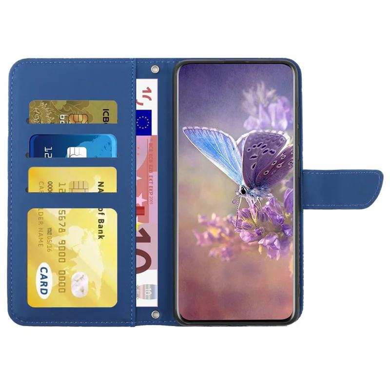 HT03 For Samsung Galaxy S24 Ultra Cover Leather Stand Phone Case with Wrist Strap - Blue