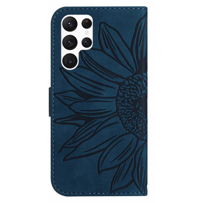 HT04 لسامسونج جالكسي S24 ألترا غطاء بتصميم جلد صناعي مع حزام معصمي - أزرق داكن