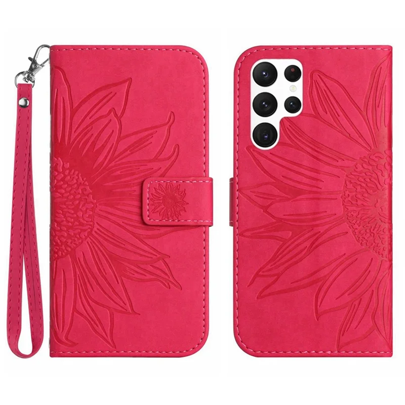 Чехол из искусственной кожи для Samsung Galaxy S24 Ultra с ремешком на запястье - Розовый