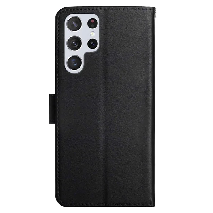 HT02 For Samsung Galaxy S24 Ultra Case Folio Flip Genuine Cow Leather Phone Cover - Black
