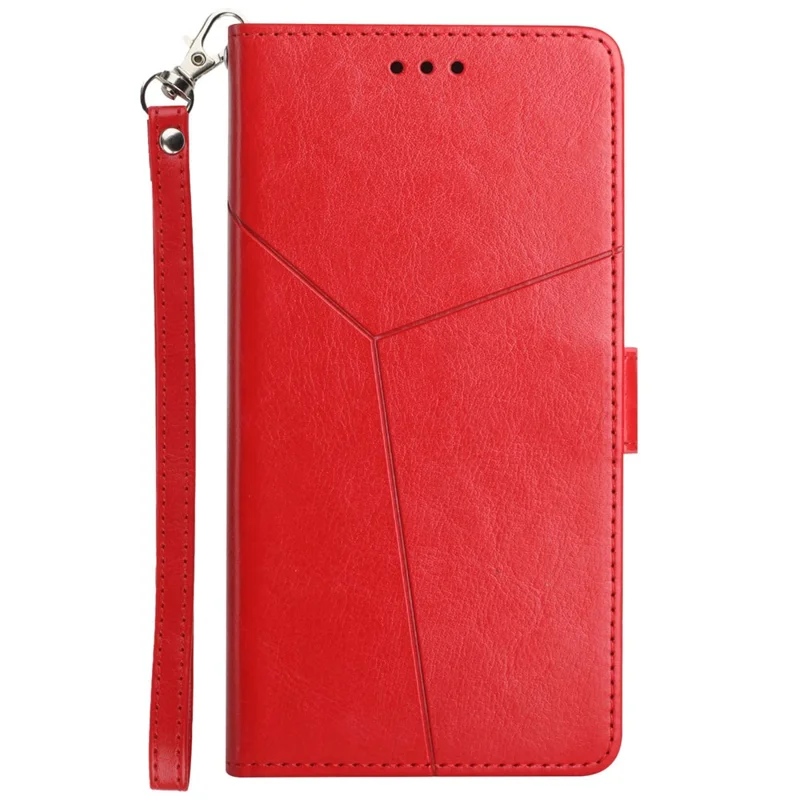 For Samsung Galaxy S24 Ultra Case with Wrist Strap Y Shaped Lines Imprint Leather Phone Cover - Red