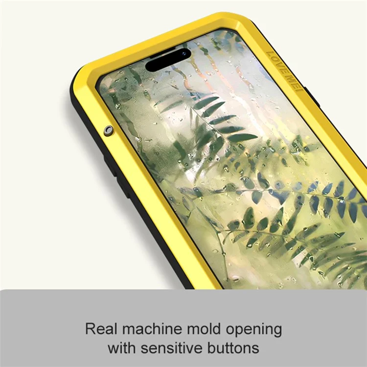 LOVE MEI Für iPhone 15 Plus Hülle Metall+Silikon Cover mit Panzerglas Folie - Gelb