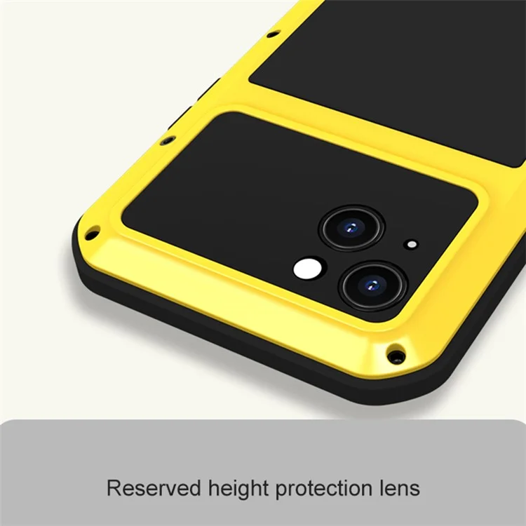 LOVE MEI Für iPhone 15 Plus Hülle Metall+Silikon Cover mit Panzerglas Folie - Gelb
