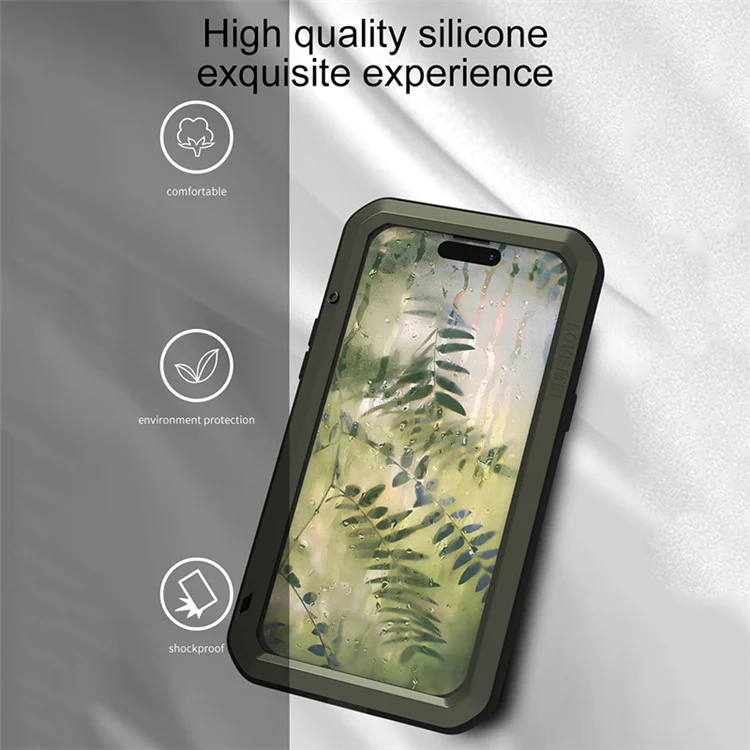 LOVE MEI Für iPhone 15 Plus Hülle Metall+Silikon Cover mit Panzerglas Folie - Gelb