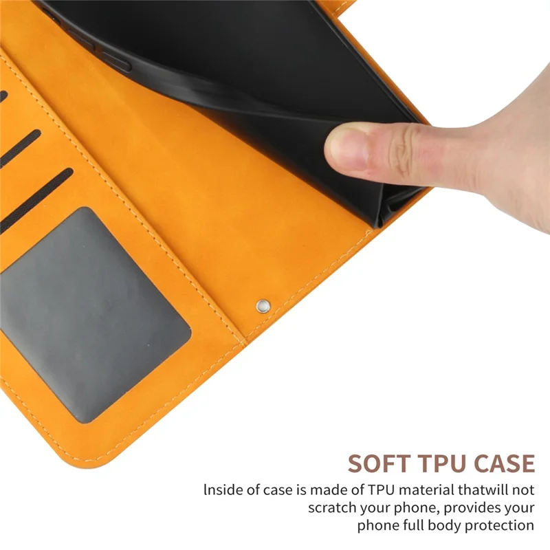 HT04 til Samsung Galaxy S24 Cover Drop Proof PU-læder telefonbeskytning med håndledsrem - Gul