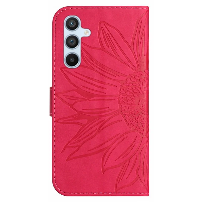 HT04 For Samsung Galaxy A15 4G Case Sunflower Imprint Wallet Cover with Shoulder Strap - Rose