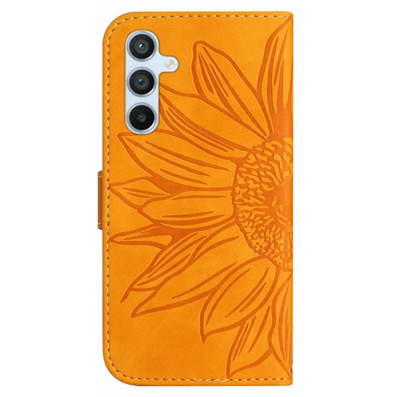 HT04 Para Samsung Galaxy S24+ Capa Girassol Impressão Shell Couro com Alça de Ombro - Amarelo