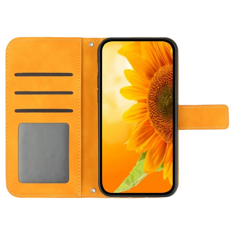 HT04 Para Samsung Galaxy S24+ Capa Girassol Impressão Shell Couro com Alça de Ombro - Amarelo