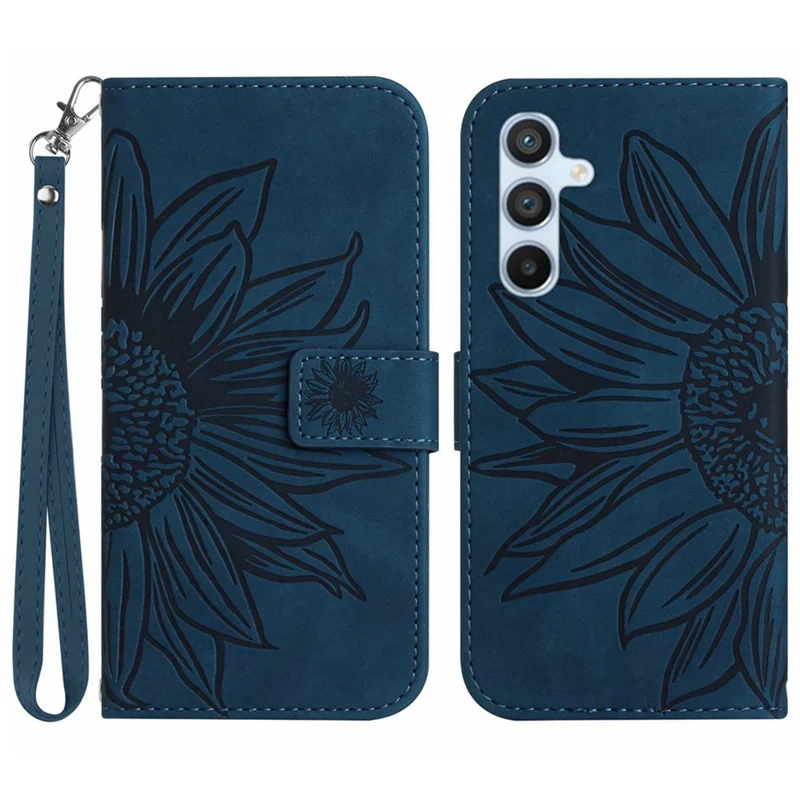 HT04 For Samsung Galaxy S24+ Cover Scratch Resistant PU Leather Phone Case - Dark Blue