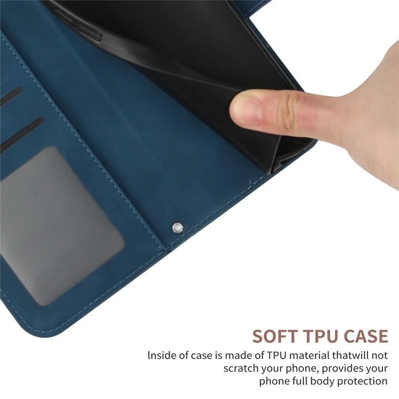 HT04 For Samsung Galaxy S24+ Cover Scratch Resistant PU Leather Phone Case - Dark Blue
