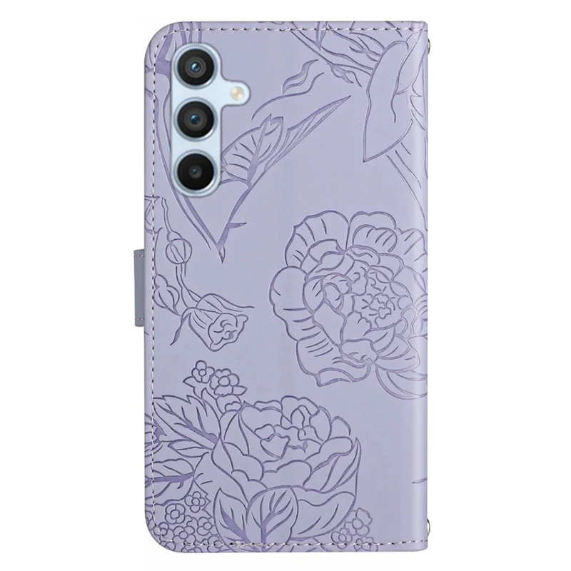 HT03 For Samsung Galaxy S24 Cover PU Leather Flower Imprint Phone Case with Wrist Strap - Purple