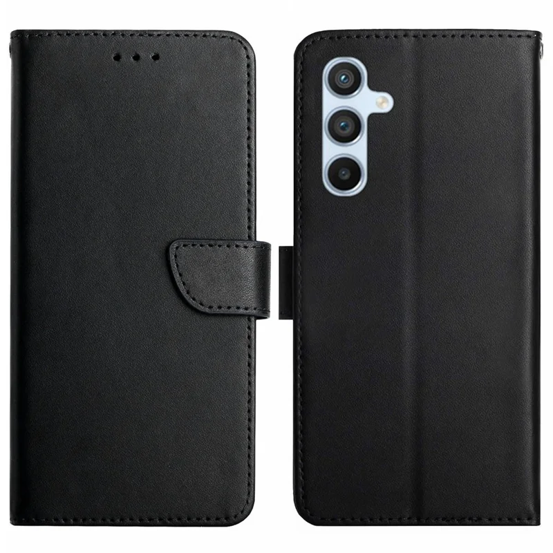HT02 For Samsung Galaxy A15 4G Case Wallet Genuine Cow Leather Phone Cover - Black