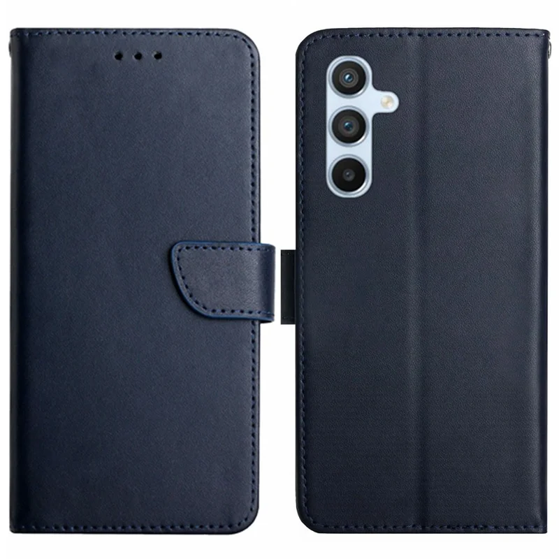 HT02 For Samsung Galaxy A15 4G Case Wallet Genuine Cow Leather Phone Cover - Blue