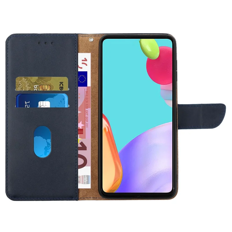 HT02 For Samsung Galaxy A15 4G Case Wallet Genuine Cow Leather Phone Cover - Blue
