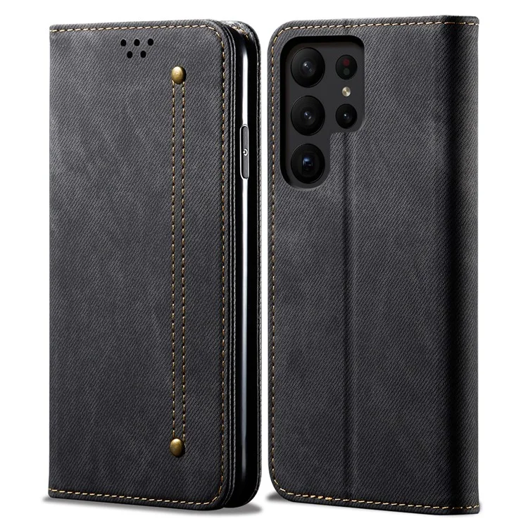 Funda para Samsung Galaxy S24 Ultra, funda delgada para teléfono, funda de cuero PU, carcasa de teléfono - Negro