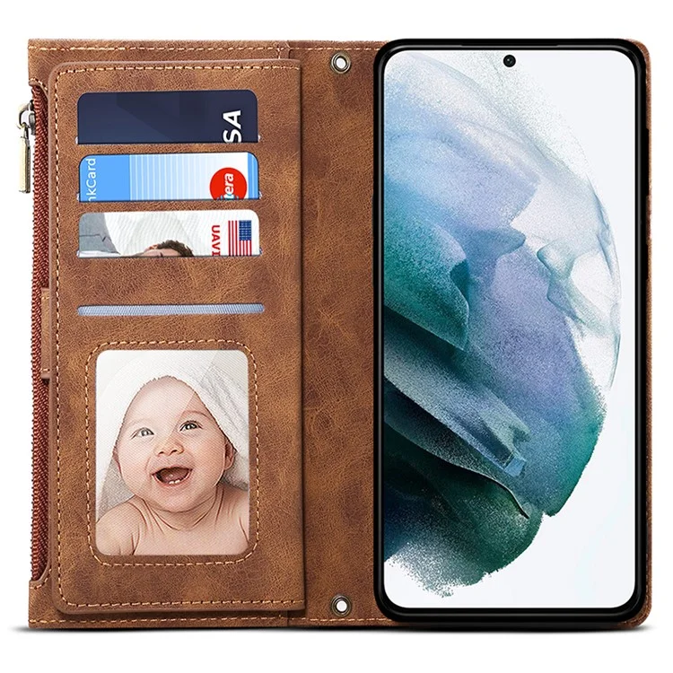 ESEBLE Star Series For Samsung Galaxy S24 Case RFID Blocking Leather Wallet Phone Cover - Brown