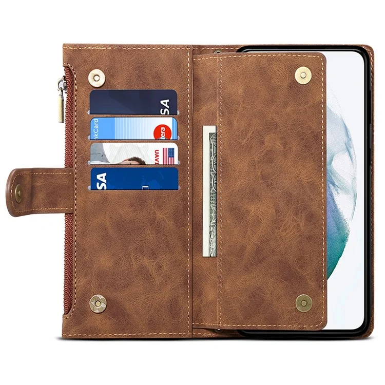 ESEBLE Star Series For Samsung Galaxy S24 Case RFID Blocking Leather Wallet Phone Cover - Brown