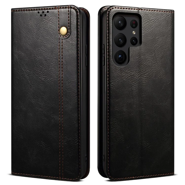 Für Samsung Galaxy S24 Ultra Case Stoßfestes PU-Leder-Brieftasche Stand Handy-Hülle - Schwarz